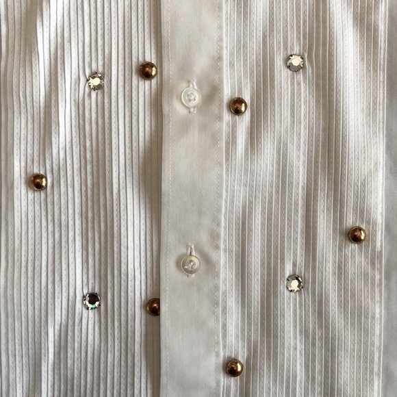 Cowgirl Fancy Western white button down blouse shirt Gold Embellishment Studs - Picture 14 of 15